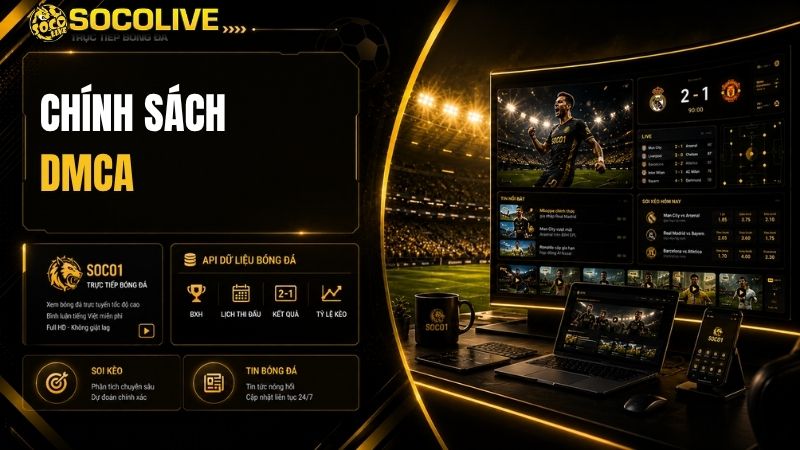 Hình ảnh mô tả quy trình tiếp nhận và xử lý yêu cầu bản quyền theo chính sách DMCA của SocoLive TV.
