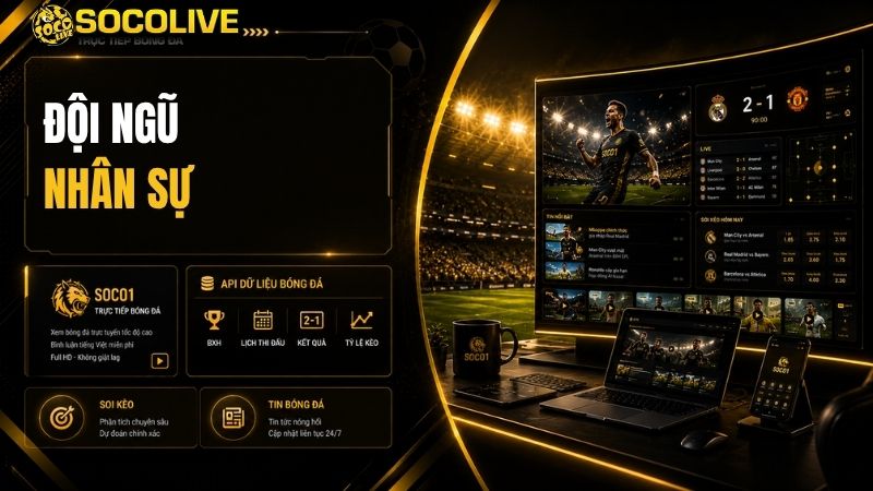 Hình ảnh giới thiệu đội ngũ nhân sự vận hành, biên tập và phát triển nội dung của SocoLive TV.